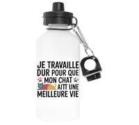 Capzy Je Travaille Dur Pour Que Mon Chat Ait Une Un Verre Bière Agresser Tasse Blanc Bouteille D'eau Aluminium Pour L'extérieur Pollutant Free White Watter Bottle For Outdoors