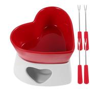Caquelon à Fondue en Céramique de Cœur avec Fourchettes | Petit Format pour Tables Compactes, Chauffe Rapide et Homogène, Usage Desserts et Apéritifs, Style Moderne