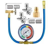 Car Ac Recharge Kit, Vehicle Cooling Tool, Hose Gauge Valve Set, Piercing Accessory Device, Refrigerant Maintenance with Automotive for Garage Workshop Home Use, 8.66x5.91x1 Inches