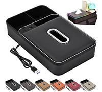 Car Armrest Storage Box with LED Ambient Lighting,Car Center Console Organizer with Cup Holder and Tissue Box,Colorful Light and USB/PD Fast Charging,Universal for Most Vehicles (Black)