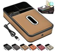 Car Armrest Storage Box with LED Ambient Lighting,Car Center Console Organizer with Cup Holder and Tissue Box,Colorful Light and USB/PD Fast Charging,Universal for Most Vehicles (Yellow)