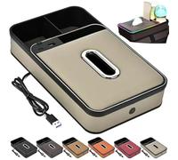 Car Armrest Storage Box with LED Ambient Lighting,Car Center Console Organizer with Cup Holder and Tissue Box,Colorful Light and USB/PD Fast Charging,Universal for Most Vehicles (Beige)