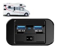 Car Bus USB Charger | ABS Flame Retardant, 12-24 V, 5 V/9 V/12 V | QC3.0 Fast Charging Ports | Waterproof With LED Blue Light For RV & Vehicle