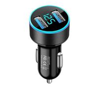 Car Charger, 2 Port Fast Adapter, Smart Digital Display Device, Overheat Protection Technology, 2.52x1.22 inches, Compact Power Supply, for Road Trip Travel Truck Ride-Sharing Daily Commute Driving