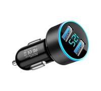 Car Charger, 2 Port Fast Charging Adapter, 2.52x1.22 inch Compact & Space Saving Design, Smart Digital Display with Overheat Protection for Long Distance Driving, Road Trip, Travel, and Ride Sharing