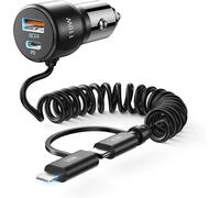 Car Charger Fast Charge 110w Total Usb C 65w & Usb A 45w With 5ft Spiral C And L Car Cigarette Lighter Charger Cable For Iphone 16 15 14 13 12 11pro Max Mini Samsung S22 S21 Note Pixel