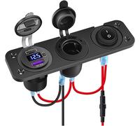 Car Charger Switch Panel,12v-24 Qc3.0 Usb Port + Pd Port+Voltmeter + Rocker Panel On/Off Switch (3 Hole Panel)