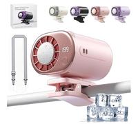 Car Clip On Air Conditioner Fan with Semiconductor Cooling, Portable USB Fan with LED Display, 199 Speeds & 360° Rotation, Rechargeable Personal Clip Fan for Car Seat, Office, Stroller, Tent (Pink)
