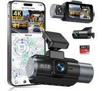 Car Dash Cam Front Rear 3 Channel 4K+1080P + 1080P + 1080P WiFi with 64GB SD Card, 5GHz GPS WiFi, 3"" IPS Screen, Super Night Vision, WDR, G-Sensor, Recording
