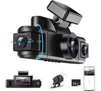 Car Dash Cam Front Rear with GPS WiFi, 3.18 Inch IPS Screen Car Dash Camera, Free 64GB Map, Night Vision, G-Sensor, Loop Recording, Wide Angle 170° WDR