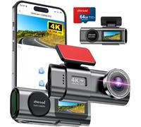Car Dashcam, 4K Car Camera with 1.47"" IPS Screen, 170° Wide Angle Dash Cam, WiFi & App, Night Vision, 64G SD Card, WDR, G-Sensor, 24H Parking Mode, Loop Recording