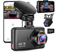 Car Dashcam Front Rear 4K + 2K WiFi with App Dash Camera 3 Inch In-Car Camera with G-Sensor Night Vision Loop Recording with 64G SD Card