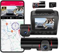 Car Dashcam with 64G SD Card,Dashcam 4K+1080P+1080P Triple Camera Front and Rear with GPS and WiFi,Night Vision,G-Sensor,24-Hour Parking Mode,APP Control
