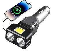 Car Flashlight - Bright Rechargeable Led Lamp | 12v 24v Vehicles | Double-Beam Torch with Usb Type-C Charging Ports, Portable Light for Outdoor Travel Truck Interior Mobile Computer Work Camping
