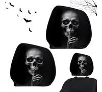 Car Headrest Covers - Halloween Skull Print | Universal Fit, 2 Pack