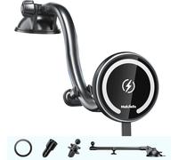 Car Holder With Suction Cup And Long Arm Gooseneck Magnetic Induction Charger For Iphone 16 15 14 13 Series (36w Qc3.0 Adapter Included)