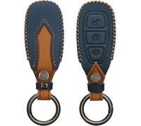 Car Key Accessory Compatible With Ford Keyless Go 3-Button Imitation Leather Car Key Cover Navy Blue Light Brown