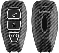 Car Key Accessory Compatible With Ford Keyless Go 3-Button-Soft Plastic Protective Case Cover With Silicone Inside-Black