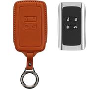 Car Key Accessory Compatible With Renault Smart Key 4-Button (Keyless Go Only) Genuine Leather Car Key Case With Key Ring-Brown