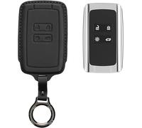 Car Key Accessory Compatible With Renault Smart Key 4-Button (Keyless Go Only)-Genuine Leather Car Key Case With Keyring-Black.[J19]