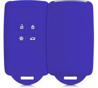 Car Key Accessory Compatible With Renault Smart Key 4-Button (Keyless Go Only)-Soft Silicone Cover With Key Ring-Baltic Blue