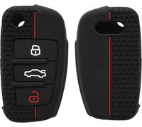 Car Key Case Compatible With Audi 3-Button Accessory-Protective Soft Silicone Case-Black/Red