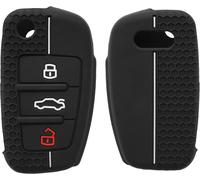 Car Key Case Compatible With Audi 3-Button Car Key Accessory-Protective Soft Silicone Case-Black-White