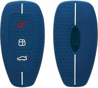 Car Key Case Compatible With Ford Keyless Go 3-Button Car Key Accessory-Protective Soft Silicone Case-Dark Blue-White