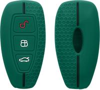 Car Key Case Compatible With Ford Keyless Go 3-Button Car Key Accessory-Protective Soft Silicone Case-Dark Green/Black