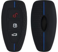 Car Key Case Compatible With Ford Keyless Go 3-Button Car Key Accessory-Soft Silicone Case-Black/Blue