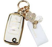 Car Key Cover With 3 Button Key Ring Tup Compatible With Vw Golf 5 6 Polo Touran Touareg Passat Mk6caddy Jetta Scirocco Skoda Seat Key Case Vw Key Case (White),White,No