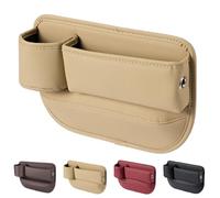 Car Leather Cup Holder Gap Bag - Car Seat Gap Filler Organizer with Cup Holder, 2026 New Front Seat Car Organizer for Glasses Phone Keys and Cards (Khaki)