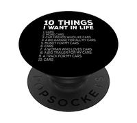 Car Lover Funny - Dix Choses Que Je Veux dans Les Voitures de la Vie PopSockets PopGrip Adhésif