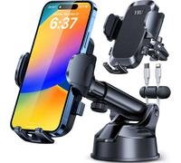 Car Mobile Phone Holder with Strong Suction Cup - Stable Dashboard Windshield Portable Car Air Vent - for iPhone 14 13 12 Pro Max, Samsung, Dark Black