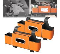 Car Organizers and Storage, 3-in-1 Car Backseat Organizer with Cup Holder, Tissue Box & Hook, Back Seat Storage - Keep Your Ride Clean & Organized (Orange,2pcs)
