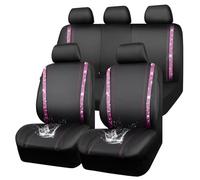 CAR PASS Housses siège Voiture en Cuir imperméable, Bling Diamant Brillant Cristal Scintillant, Universel pour 95% de Toutes Les Automobiles Camions SUV, Femmes Filles(Ensemble Complet, Rose)