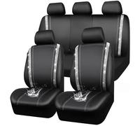 CAR PASS Housses siège Voiture en Cuir imperméable, Bling Diamant Brillant Cristal Scintillant, Universel pour 95% de Toutes Les Automobiles Camions SUV, Femmes Hommes(Ensemble Complet, Argent)