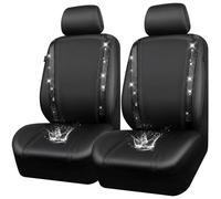 CAR PASS Housses siège Voiture en Cuir imperméable, Bling Diamant Brillant Cristal Scintillant, Universel pour 95% de Toutes Les Automobiles Camions SUV, Femmes Hommes(Avant, Noir)