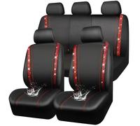 CAR PASS Housses siège Voiture en Cuir imperméable, Bling Diamant Brillant Cristal Scintillant, Universel pour 95% de Toutes Les Automobiles Camions SUV, Femmes Filles(Ensemble Complet, Rouge)