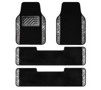 CAR PASS Tapis de voiture à 3 rangées de strass brillants, antidérapant, talonnette universelle en PVC, pour SUV, berline, camionnette, 3ème rangée 2 arrière pour fille et femme, noir argenté