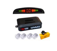 Car Reversing Radar,4 Sensors Universal Car Reversing Sensor With Led Color Display,Audio Reversing Alarm Kit (Silver)
