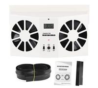 Car Solar Powered Cooler Fan Air Ventilator Exhaust Radiator Cooling White Universal ABS 175x145x80mm 2W Solar Power 3000 RPM Double Motor Design Temperature Display