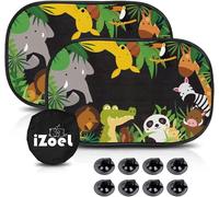 Car Sun Visor For Baby Children, 2 X Side Windows, Elephant Crocodile Animal Pattern, Self-Adhesive, 8 Suction Cups, Storage Bag, 51 X 31 Cm, Universal ¿ Sun Protection And Uv Protection