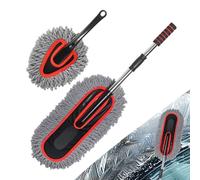 Car Wash Mop Kit - 2 X Lint-Free Mop Heads | Bristle Cleaning Brush, Washable Microfiber Pads, Windshield Cleaning Tool Wand With Telescopic And Extendable Handle Auto Inside Glass Wiper Kit