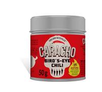 CARACHO 50 g de flocons de piment Bird Eye - 100 % extrêmement épicé - Poudre de piment dans boîte à épices en métal - Scoville : 100 000 - 200 000 / spécialité piment