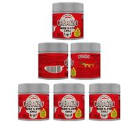 CARACHO Lot de 5 x 50 g de flocons de piment Bird Eye - 100 % extrêmement tranchant - Poudre de piment dans boîte à épices en métal / Scoville : 100 000-200 000 / Pack économique