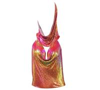 Caraco à paillettes scintillantes sans manches avec écharpe pour la tête, accessoires de bijoux pour femme, tissu métallique confortable et doux, Symphonie rouge, M