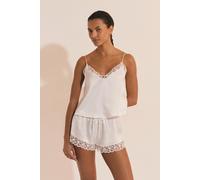 Caraco de pyjama satiné avec détail en dentelle - Naeva - M - Blanc - Femme - Etam