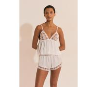 Caraco en satin avec broderie coeurs - Desir - M - Blanc - Femme - Etam