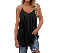 Caraco Femme Col Rond, DéBardeur Femme sans Manches Bretelles Spaghetti Hauts D'été Plissé Camisole Fluide Ample Doux Club Tendance Chemises Comfortable Chic Et Élégants Plage Gilet